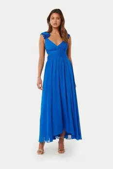 Платье макси Selena с рюшами на плечах Forever New, синий