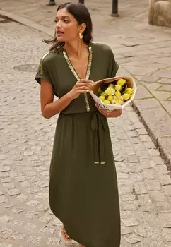 Платье макси SEQUIN TRIM HANKY HEM SHORTS SLEEVE REGULAR FIT Love & Roses, зеленый