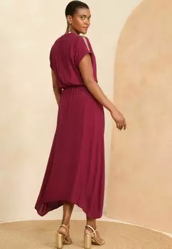 Платье макси SEQUIN TRIM HANKY HEM SHORTS SLEEVE REGULAR FIT Love & Roses, красный