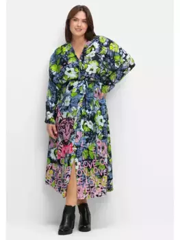 Платье макси Sheego "Большие размеры" с рукавами "летучая мышь" из вискозного атласа, синий