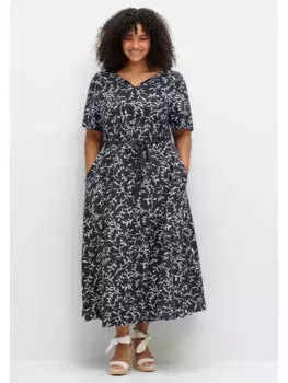 Платье макси Sheego "Большие размеры" с цветочным принтом и завязкой сзади, синий