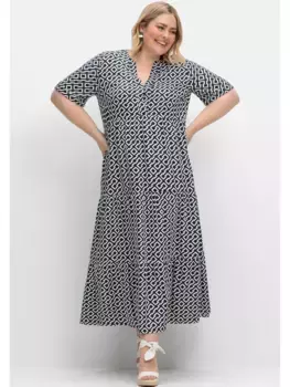 Платье макси Sheego "Большие размеры" с принтом по всей поверхности и многоярусными воланами, белый