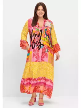 Платье макси Sheego "Большие размеры" с летним принтом из вискозного атласа, розовый