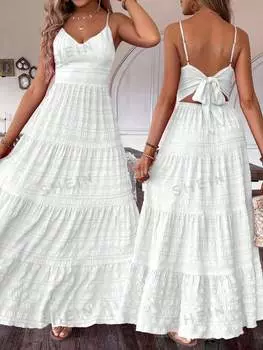 Платье-макси Shein Frenchy с рюшами и подолом, белый