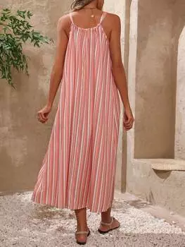 Платье-макси Shein Vcay в полоску, розовый