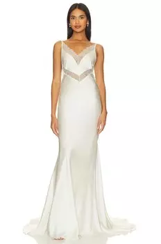 Платье макси Shona Joy La Lune Silk Plunged Lace, слоновая кость