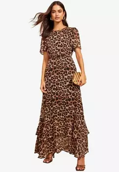 Платье макси SHORT SLEEVE TIERED REGULAR FIT Friends Like These, коричневый