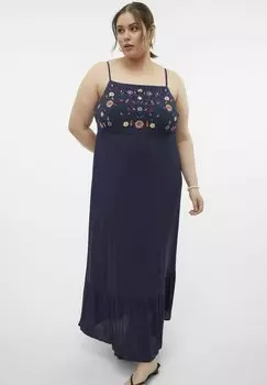 Платье макси SINA LANGES Vero Moda Curve, темно-синий