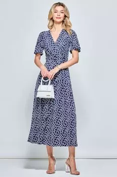 Платье макси синего цвета из джерси с расклешенными рукавами Jolie Moi, синий