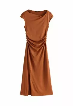 Платье макси SLINKY RUCHED OFF THE SHOULDER Next, коричневый