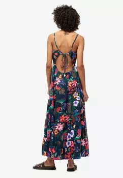 Платье макси Smocked Cami Superdry, темно-синий с цветочным принтом Vera