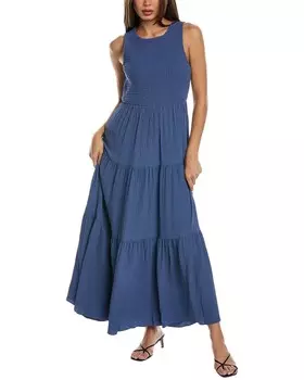 Платье макси со сборками Anne Klein, синий