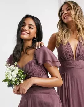 Платье макси со сборками и короткими рукавами ASOS Bridesmaid