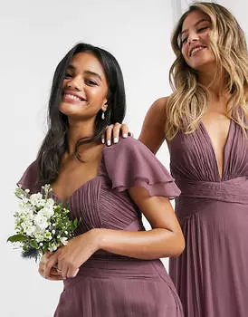 Платье макси со сборками и короткими рукавами ASOS DESIGN Bridesmaid