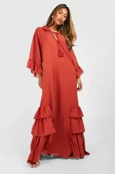 Платье макси со сборками и рюшами boohoo, оранжевый