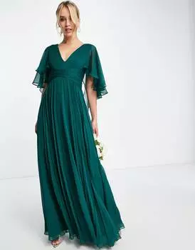 Платье макси со сборками на лифе ASOS DESIGN Bridesmaid, тёмно-зелёный