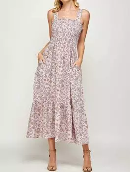 Платье макси со сборками в лавандовом цвете ELLISON