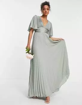 Платье макси со складками и атласным запахом на талии ASOS DESIGN Bridesmaid