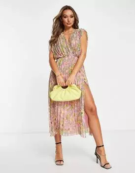 Платье макси со складками и цветочным принтом ASOS DESIGN ASOS DESIGN