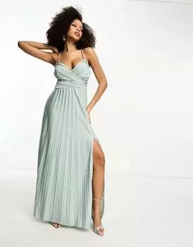 Платье макси со складками и высоким разрезом на бретелях ASOS DESIGN