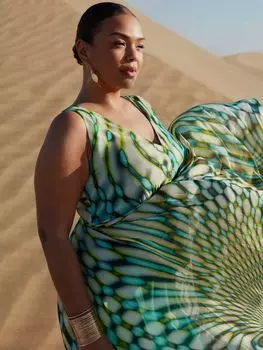 Платье макси со складками Live Umlimited Curve Kaleidscope, зеленый/разноцветный