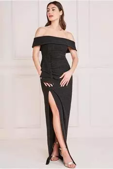 Платье макси Sparkle Bardot с рюшами-водопадами Goddiva, черный