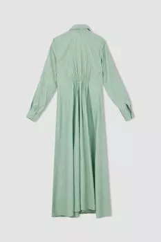 Платье макси стандартного кроя с поясом и рубашечным воротником DeFacto, бирюзовый