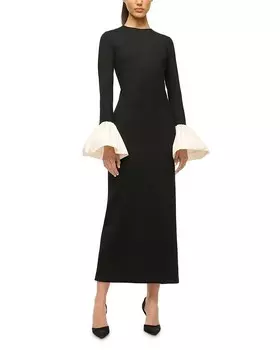 Платье макси STAUD Hawthorne с манжетами-колокольчиками, мультиколор