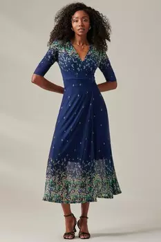 Платье макси Stella с цветочным принтом и запахом из сетки Jolie Moi, синий