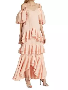 Платье макси Sur del Lago с оборками и пышными рукавами No Pise La Grama, цвет Peach