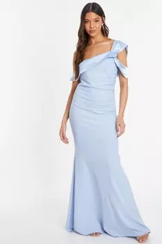 Платье макси светло-голубого цвета на одно плечо с атласным бантом QUIZ Clothing