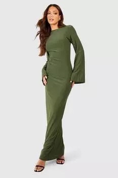 Платье макси Tall Premium Soft Touch с расклешенными рукавами сзади boohoo, хаки