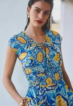 Платье макси TIE FRONT SHORT SLEEVE REGULAR FIT Next, синий