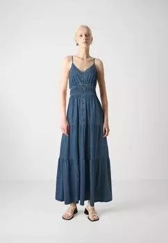 Платье макси TIERED GAP, синий деним
