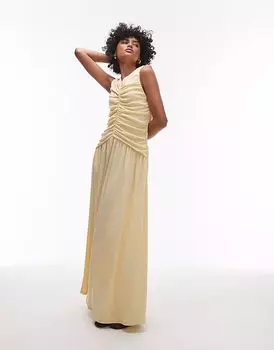 Платье макси Topshop с заниженной талией и сборками цвета пахты