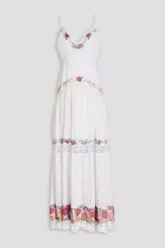 Платье макси Umi из английской вышивки из хлопка LOVESHACKFANCY, белый