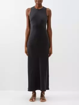 Платье макси valencia из шелкового атласа с высоким воротником Asceno, черный