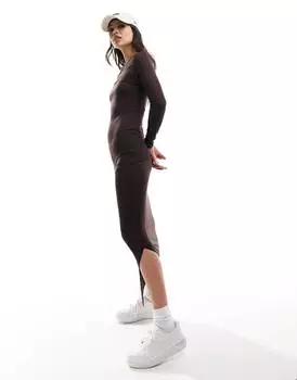 Платье макси Vero Moda Aware Jersey With Side Split, темно-коричневый