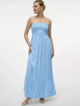 Платье макси Vero Moda "VMEASY JOY SINGLET SMOCK DRESS WVN GA", цвет Bonnie Blue Aop:Vola