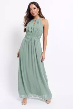 Платье макси Vila из тюля с вырезом через шею VILA, зеленый