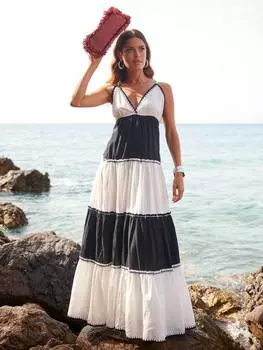 Платье макси в цветном блоке Ro&Zo, черный/белый