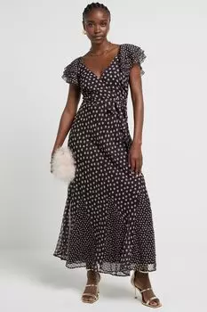 Платье макси в горошек River Island, коричневый