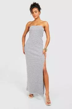 Платье макси в полоску бандо boohoo, черный