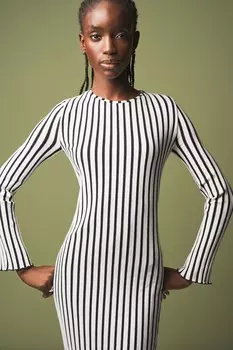 Платье макси в рубчатую полоску Next, черный