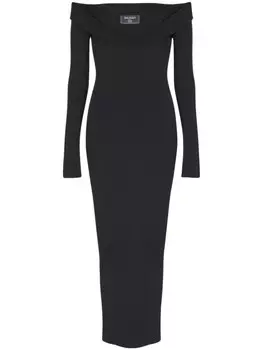 Платье макси в рубчик Balmain, черный