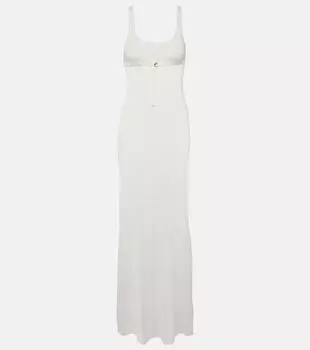 Платье макси в рубчик robe maille оранжевого цвета Jacquemus, белый