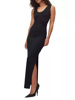 Платье макси в рубчик с блестками Good American, черный