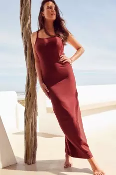 Платье макси в рубчик с бретелями Next, красный