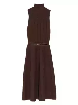 Платье макси в рубчик с высоким воротником и поясом Elisabetta Franchi, коричневый