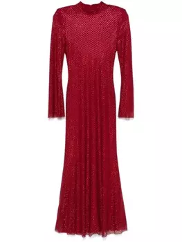 Платье-макси в сетку со стразами Self-Portrait, красный